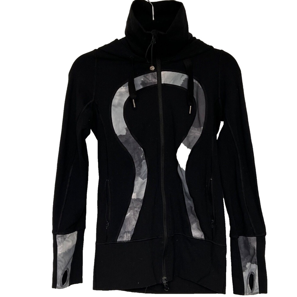 Lululemon In Stride Funnel Neck Jacket Marbled Grey and Black Logo Size 4